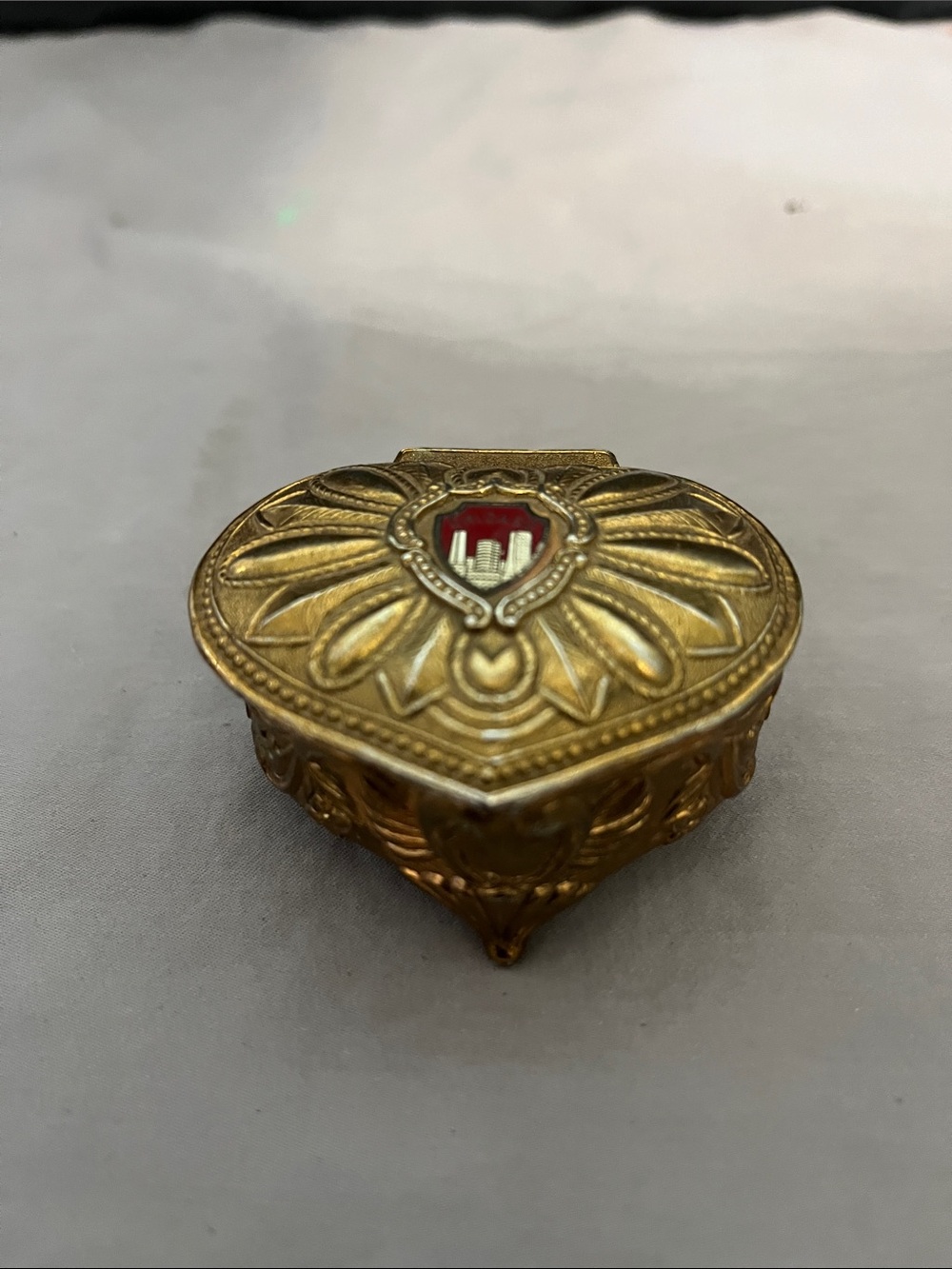 Vintage Heart Shaped Metal Trinket Box. Made in Japan